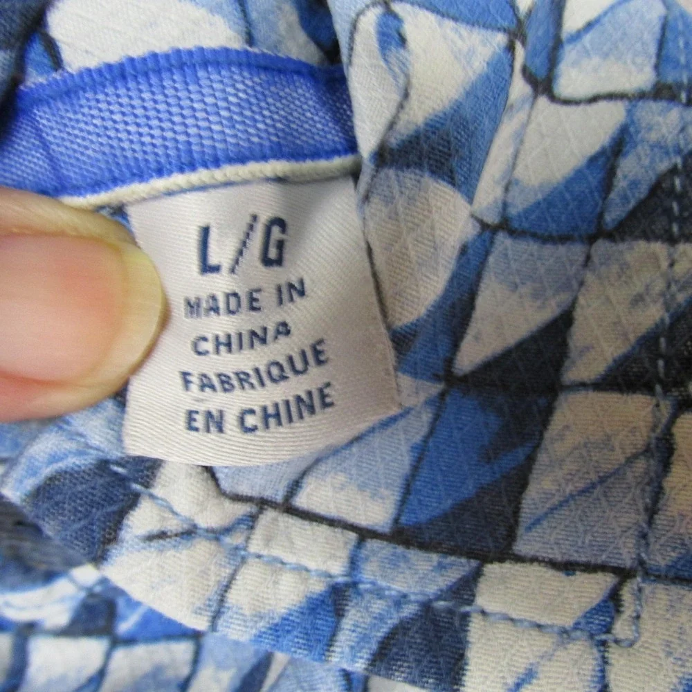 Tommy Bahama Shirt Mens Large Blue Geometric Short Sleeve‎ Silk Button Front